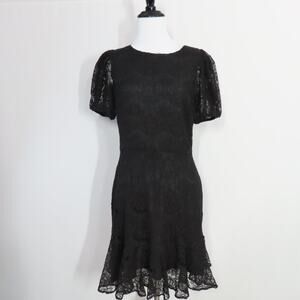 Yumi Kim Alicia Black Pixie Eyelet Lined Puffy Short Sleeve Flounce Dress Small
